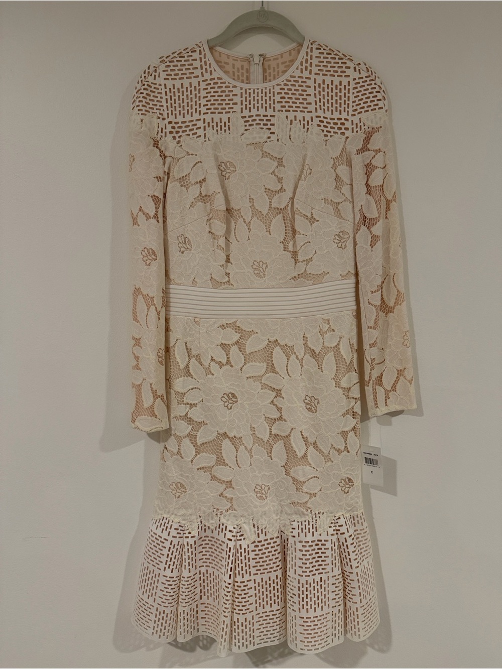 Tadashi Shoji Ivory Floral Lace Long-Sleeve Midi Dress